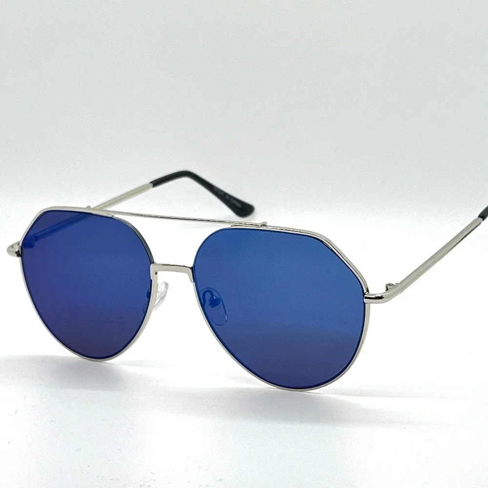 Aviator Sunglasses Blue Mirrored Lens Octagon Frame Fashion Sun Glasses Lentes
